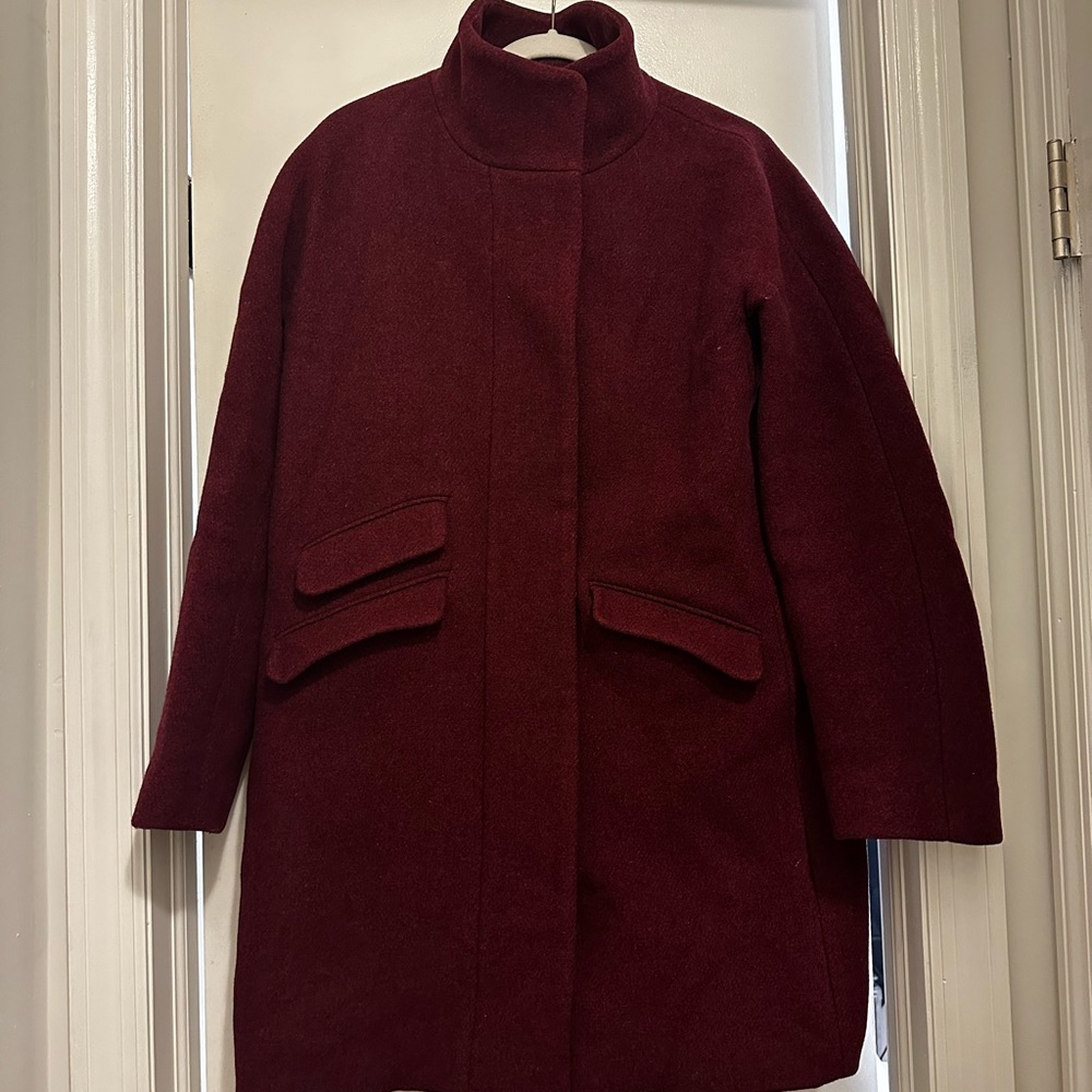 J. Crew Italian wool cocoon coat | Size 8 | burgundy, red